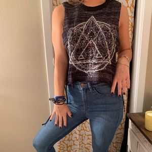 Free people cropped tank top black and purple yarn stitching